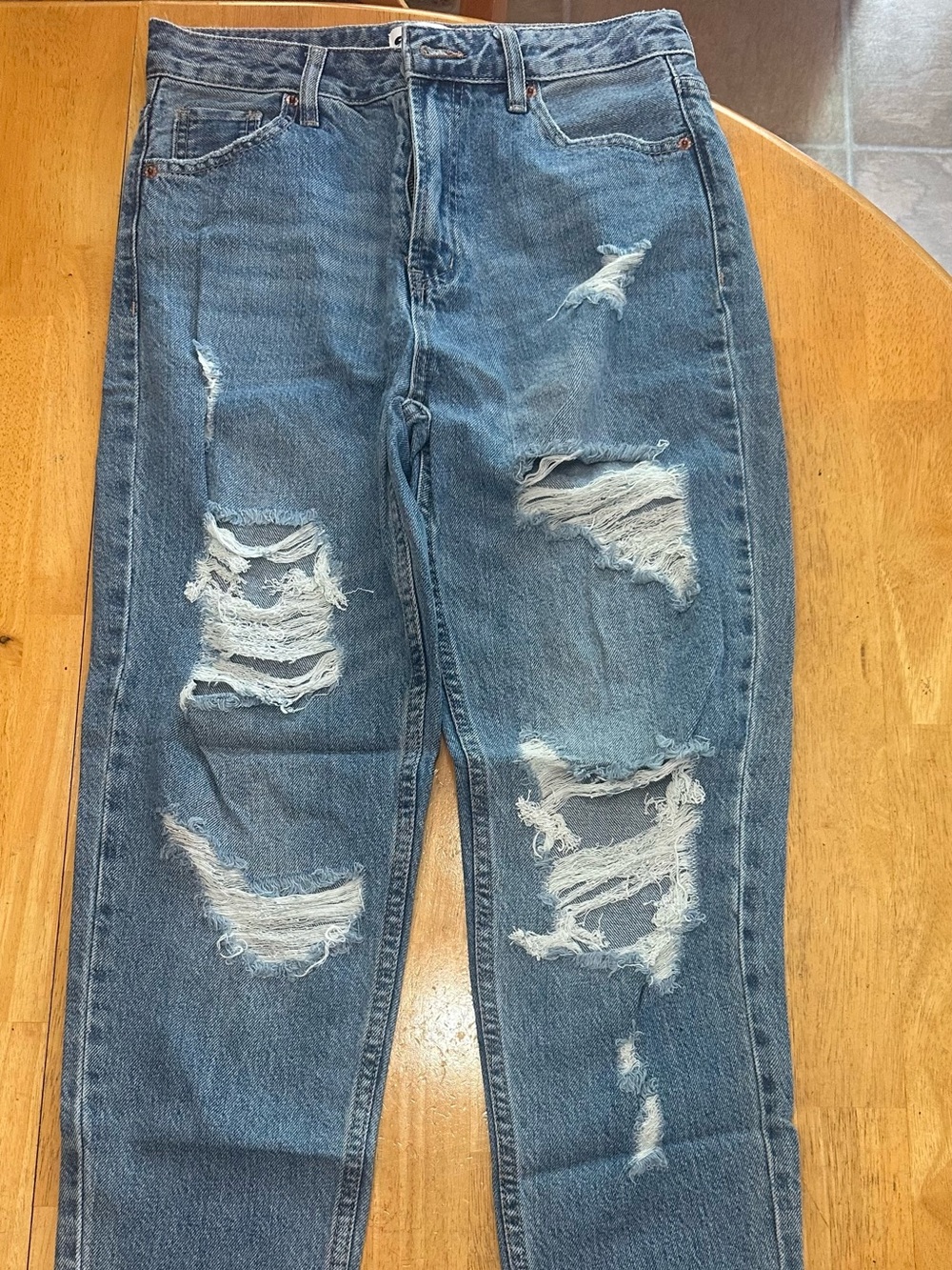 Women's Distressed Mom Jeans - Blue
